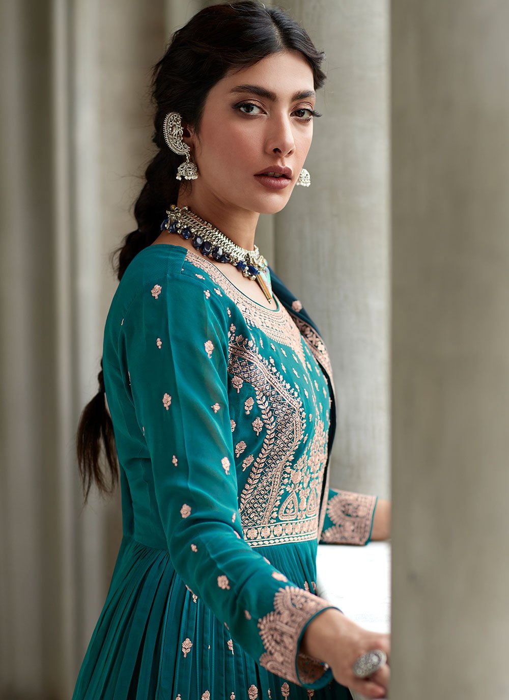 Lehenga Choli Georgette Rama Embroidered Lehenga Choli