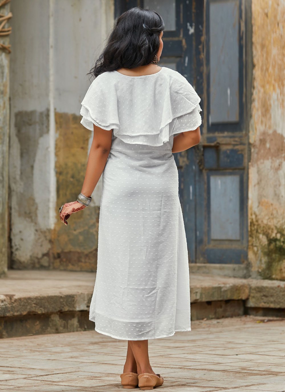 Party Wear Kurti Georgette White Ruffle Kurtis