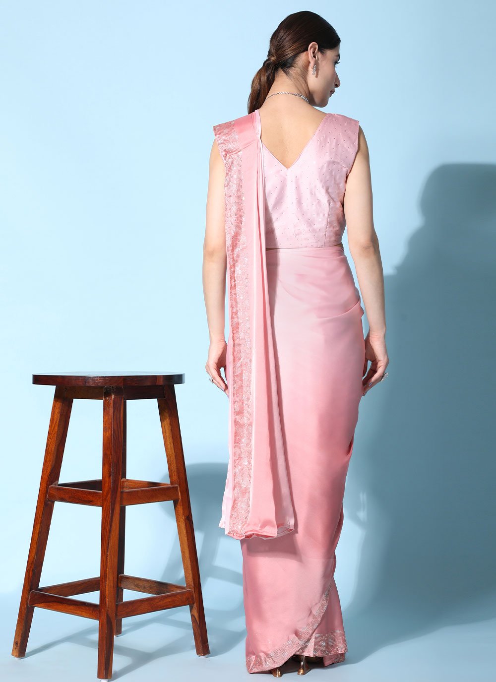 Contemporary Georgette Satin Pink Patch Border Saree