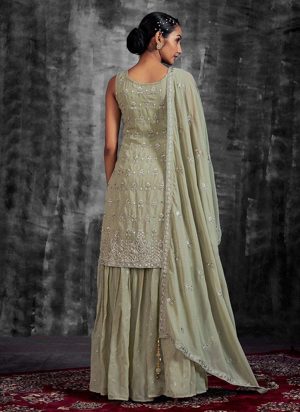 Pakistani Salwar Suit Georgette Sea Green Mirror Salwar Kameez