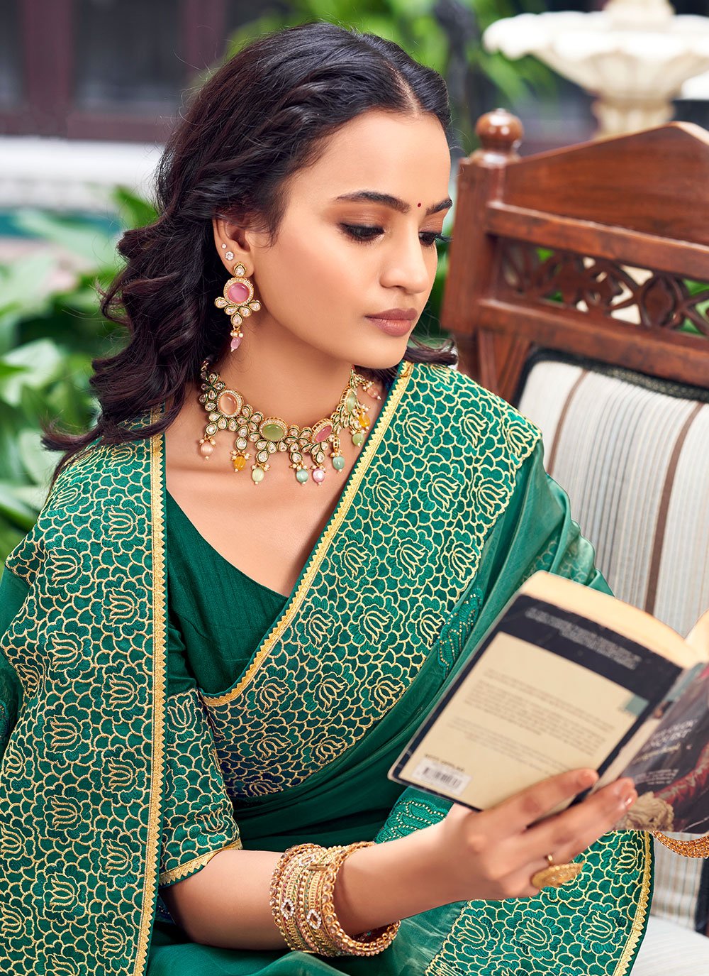 Trendy Saree Georgette Sea Green Patch Border Saree