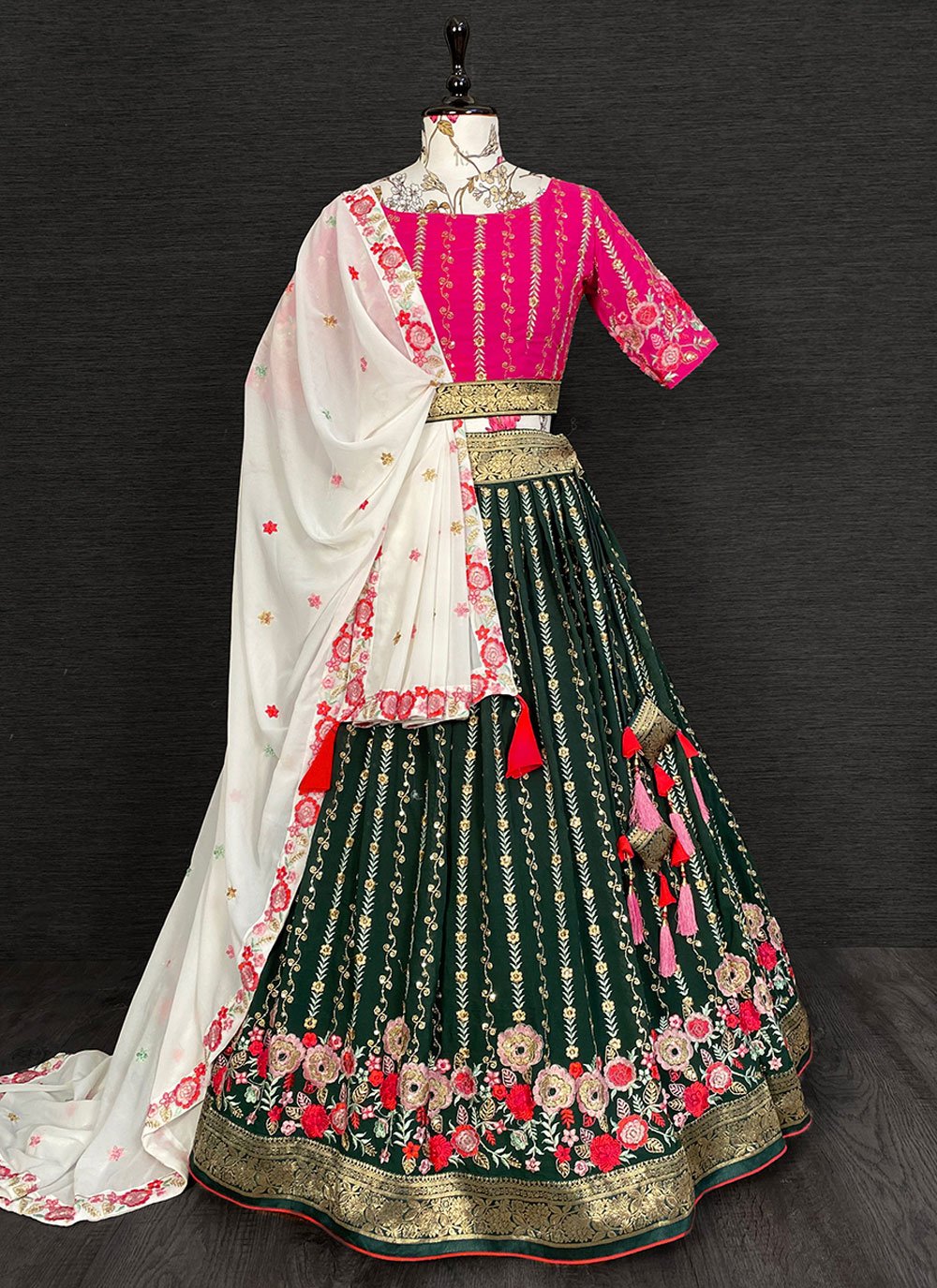 Lehenga Choli Georgette Green Embroidered Lehenga Choli