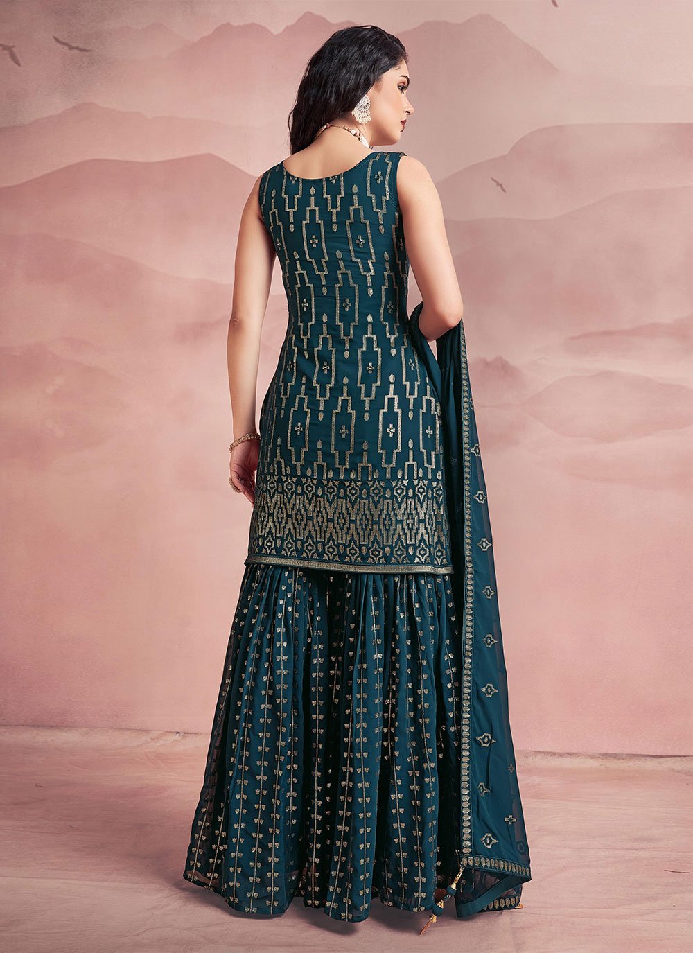 Salwar Suit Georgette Teal Sequins Salwar Kameez