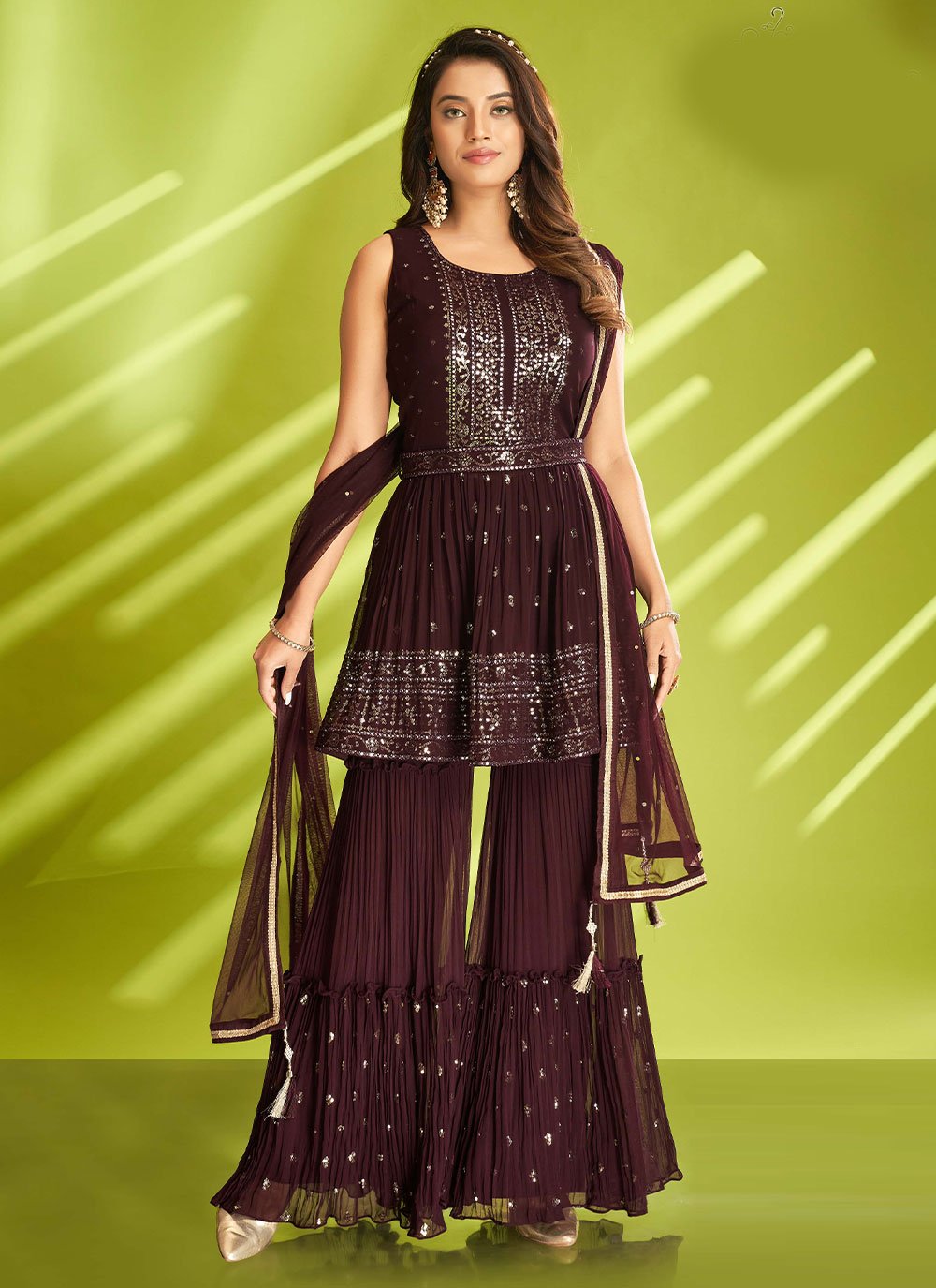 Salwar Suit Georgette Wine Embroidered Salwar Kameez