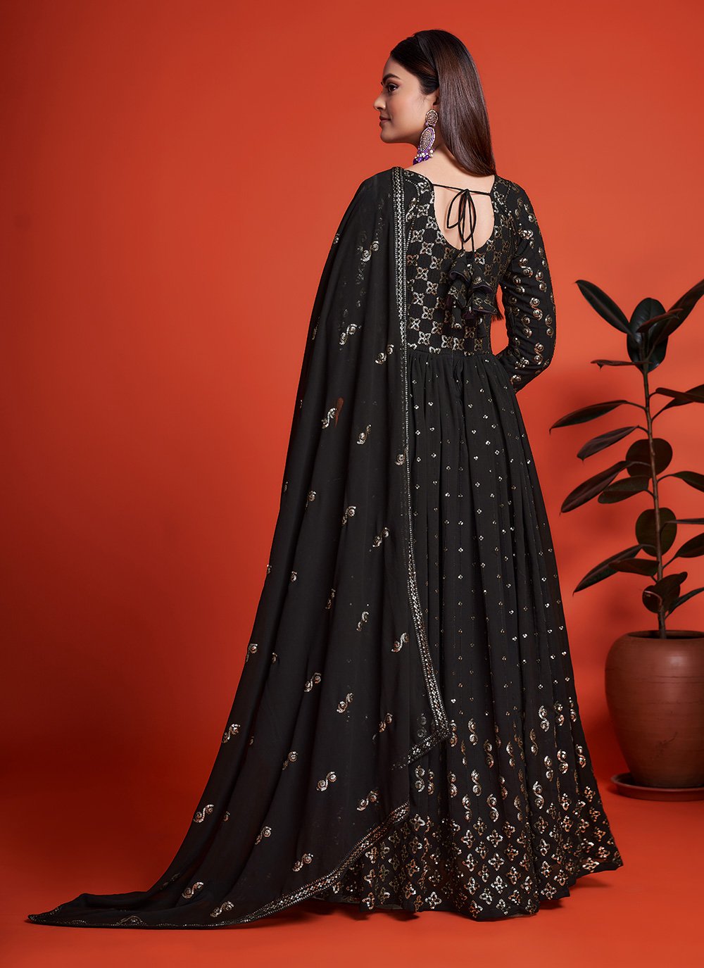 Designer Gown Georgette Black Embroidered Gown
