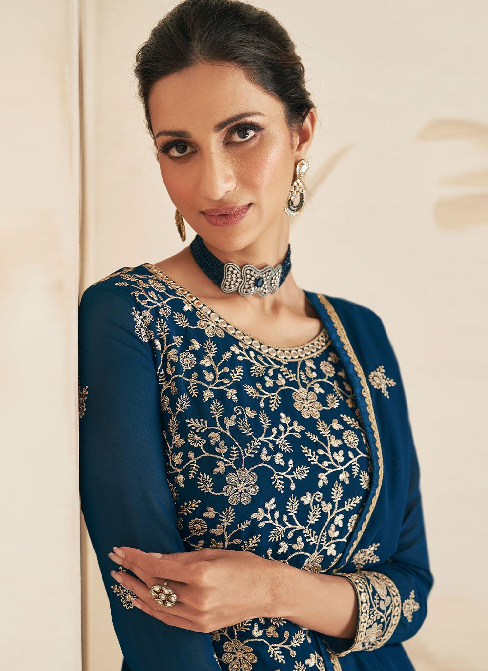 Salwar Suit Chinon Georgette Turquoise Sequins Salwar Kameez