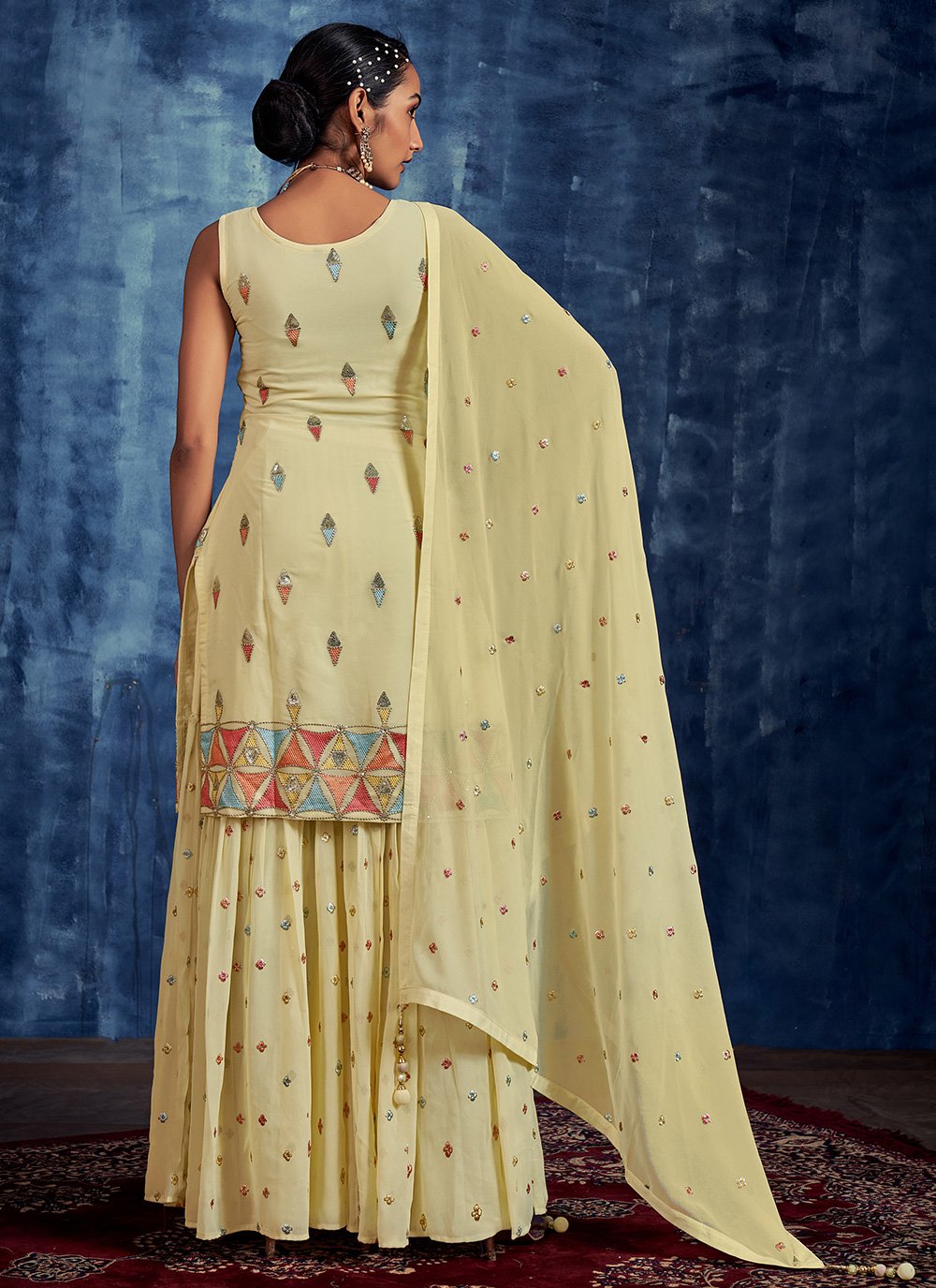 Salwar Suit Georgette Yellow Hand Work Salwar Kameez