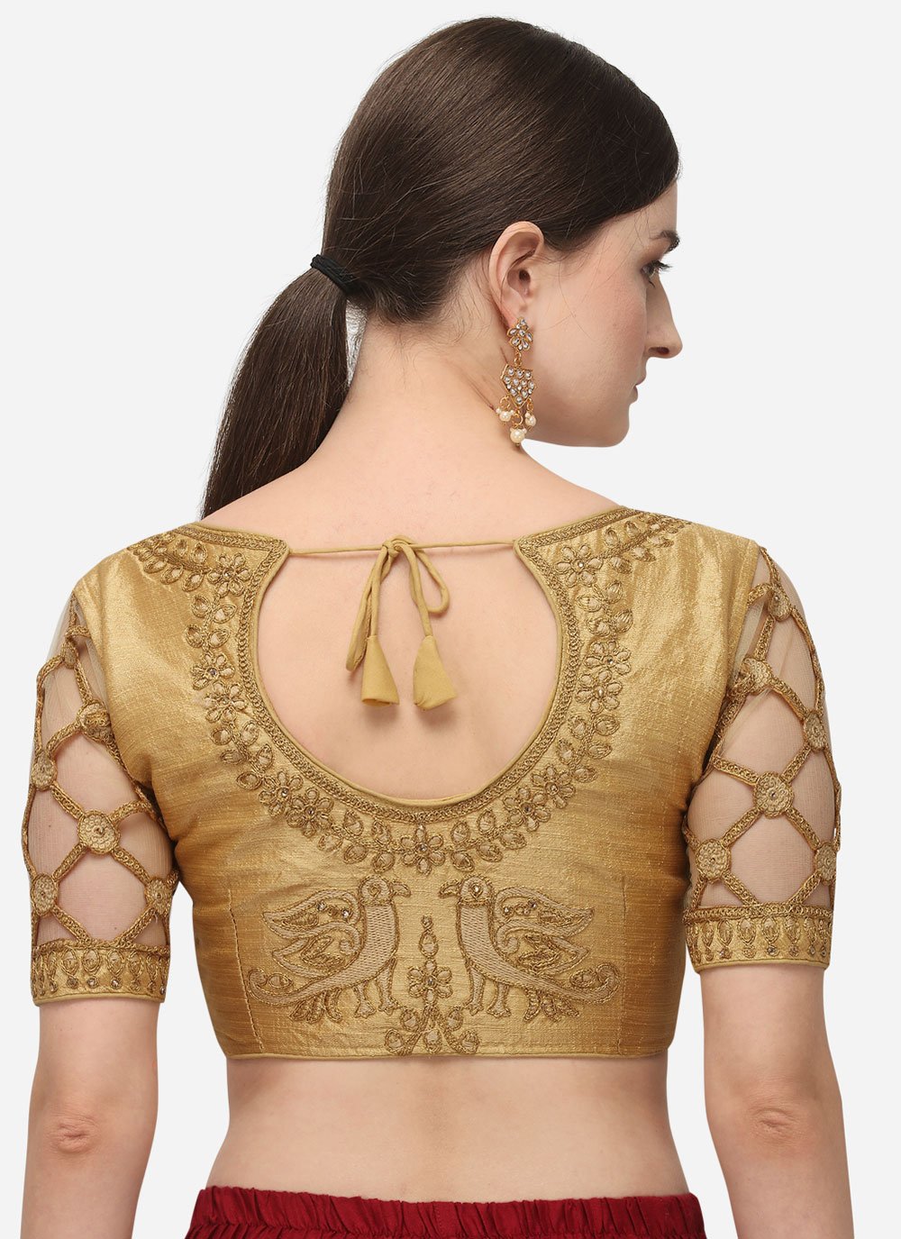 Designer Blouse Silk Gold Embroidered Blouse