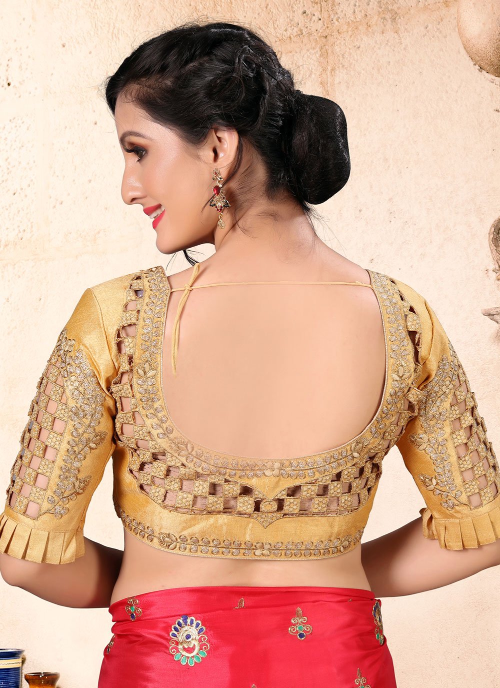 Designer Blouse Silk Gold Embroidered Blouse