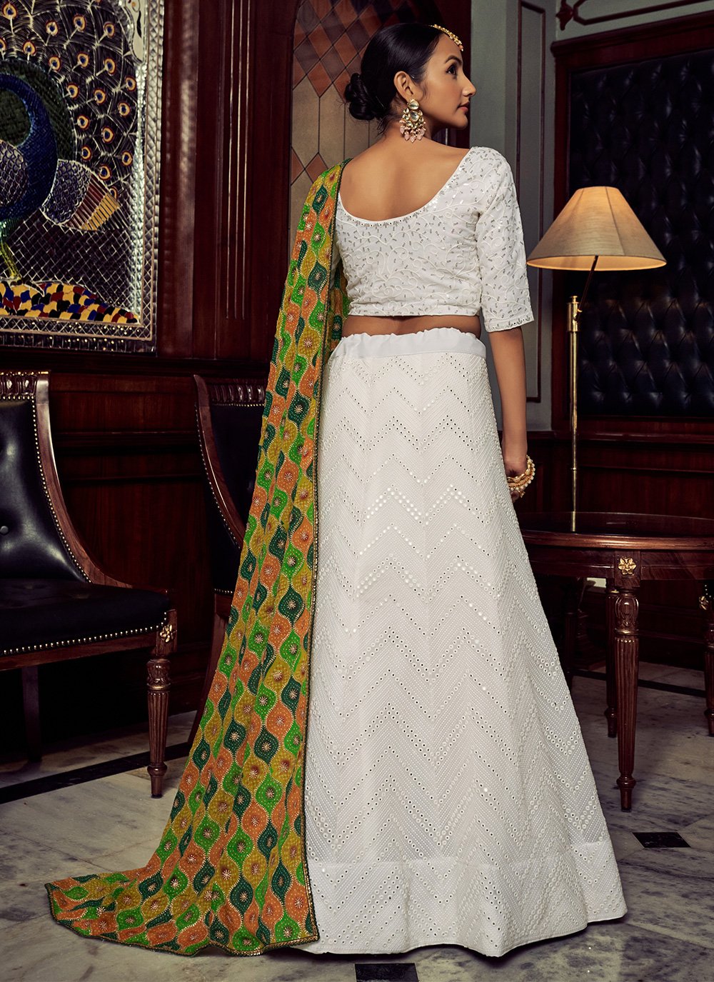 Lehenga Choli Georgette White Gota Work Lehenga Choli