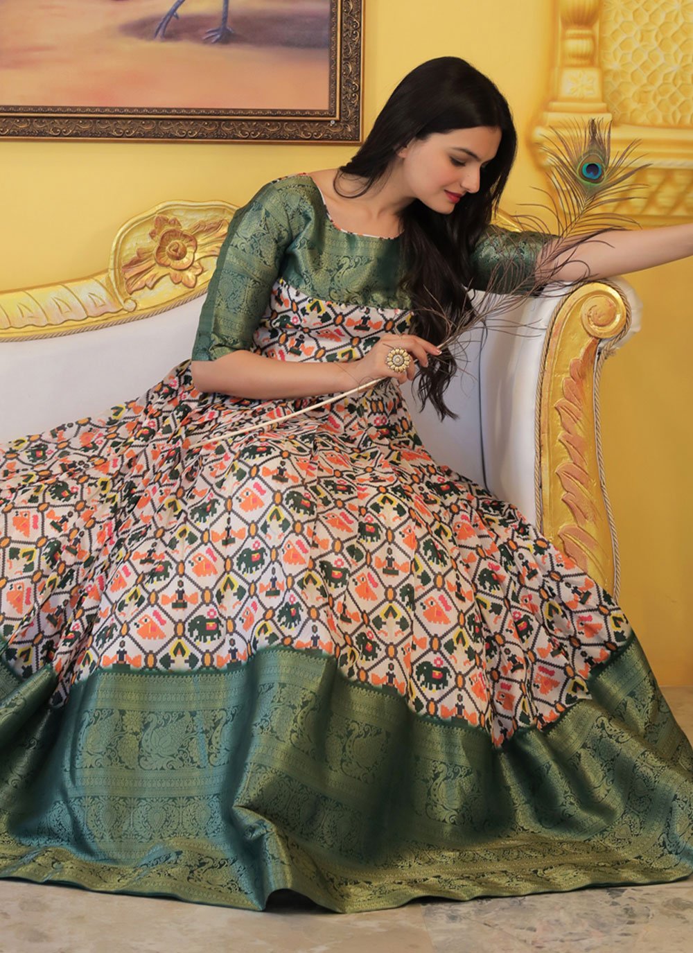 Gown Silk Green Digital Print Gown