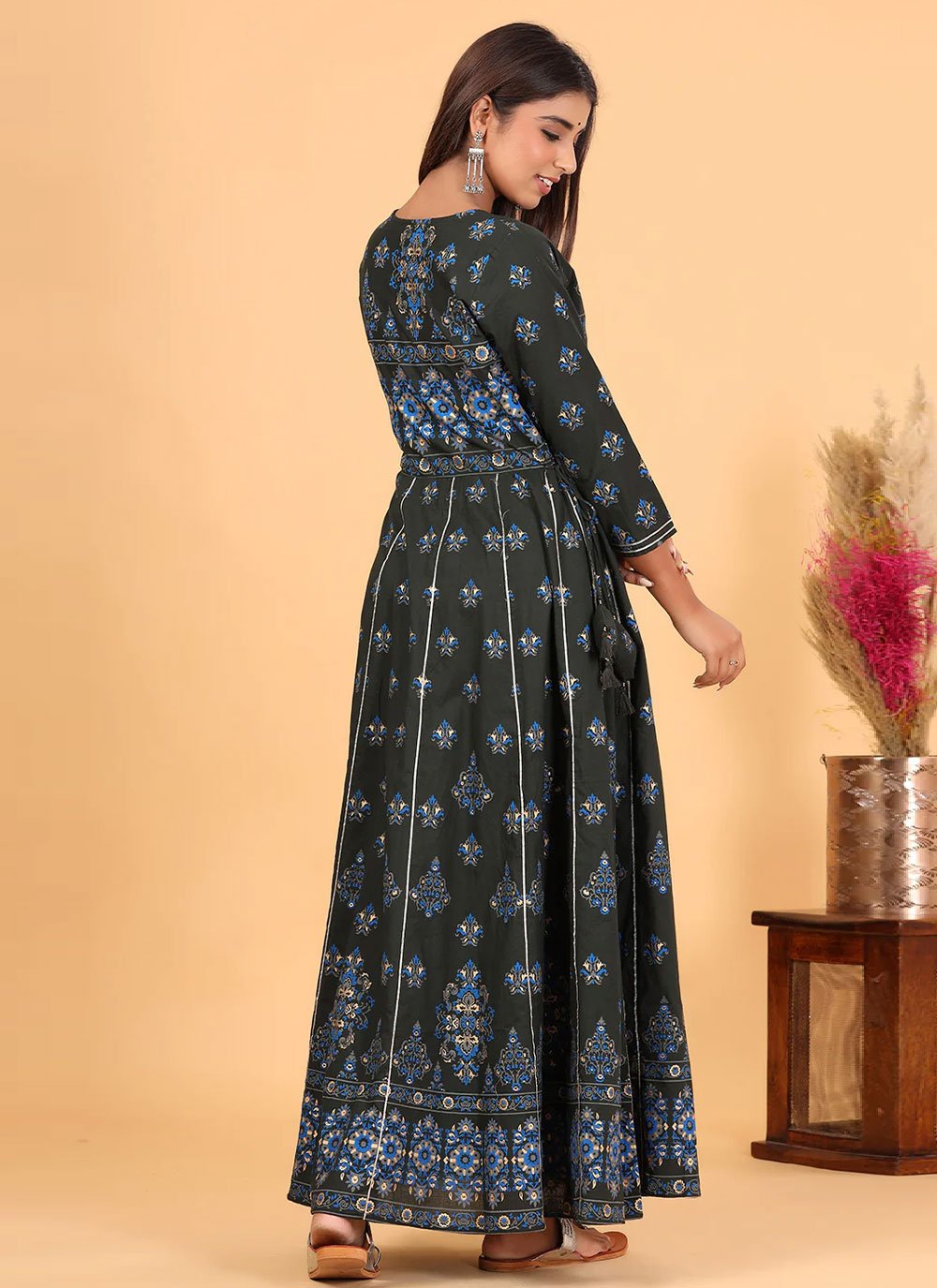 Gown Cotton Green Print Gown