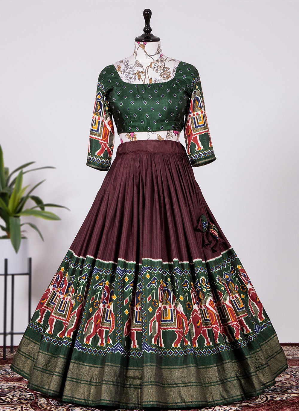 Lehenga Choli Pure Dola Silk Green Purple Foil Print Lehenga Choli