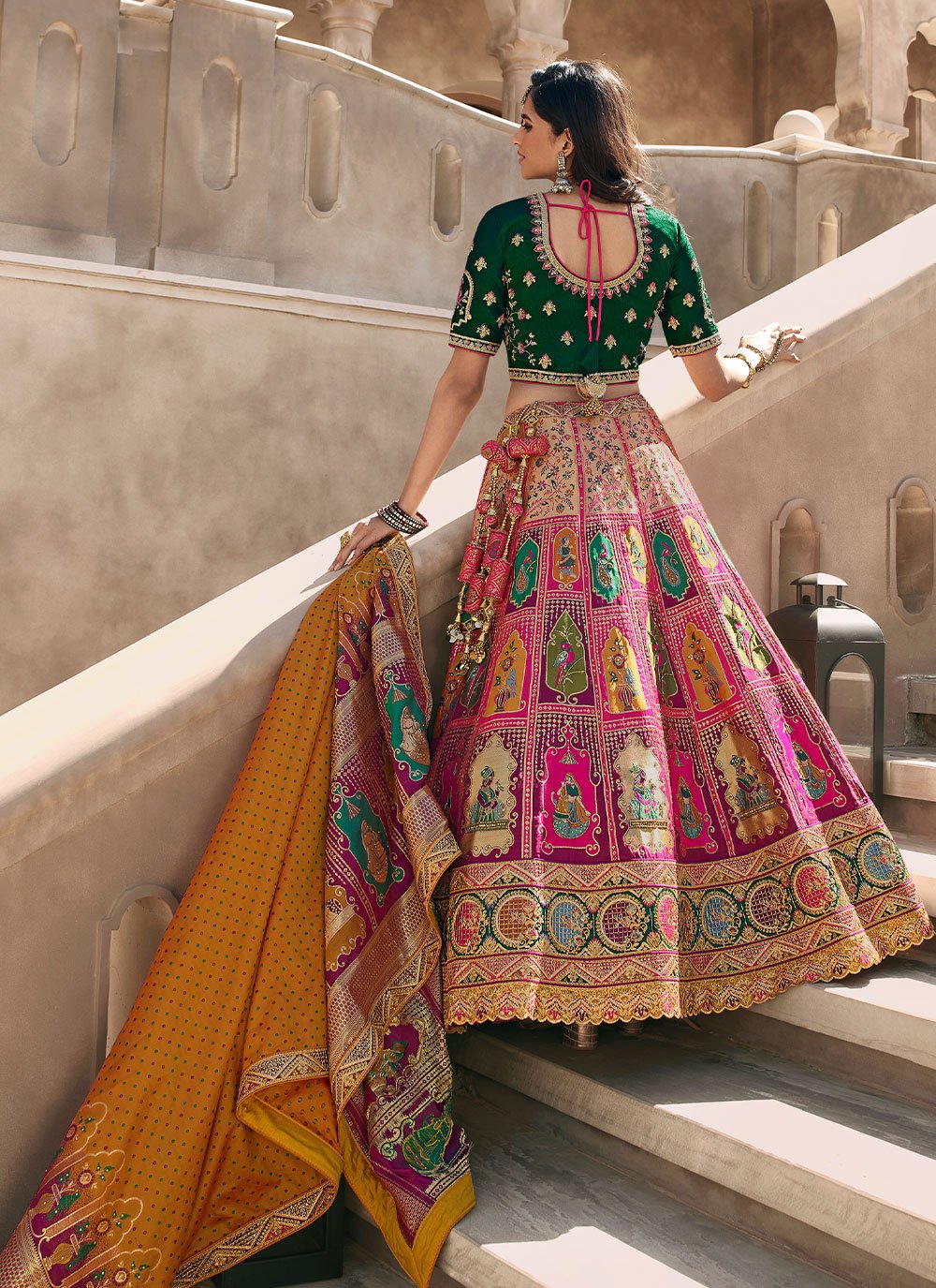 Lehenga Choli Banarasi Silk Green Purple Embroidered Lehenga Choli