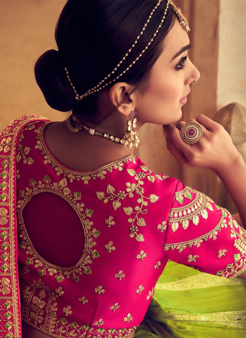 A Line Lehenga Silk Green Rani Beads Lehenga Choli