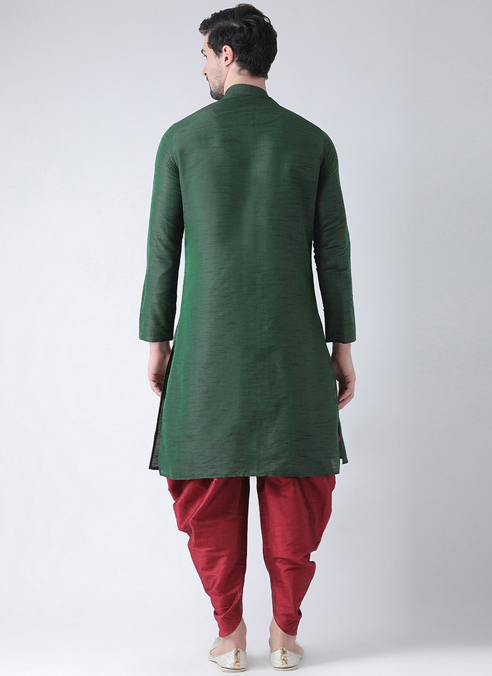 Angrakha Art Dupion Silk Green Embroidered Mens