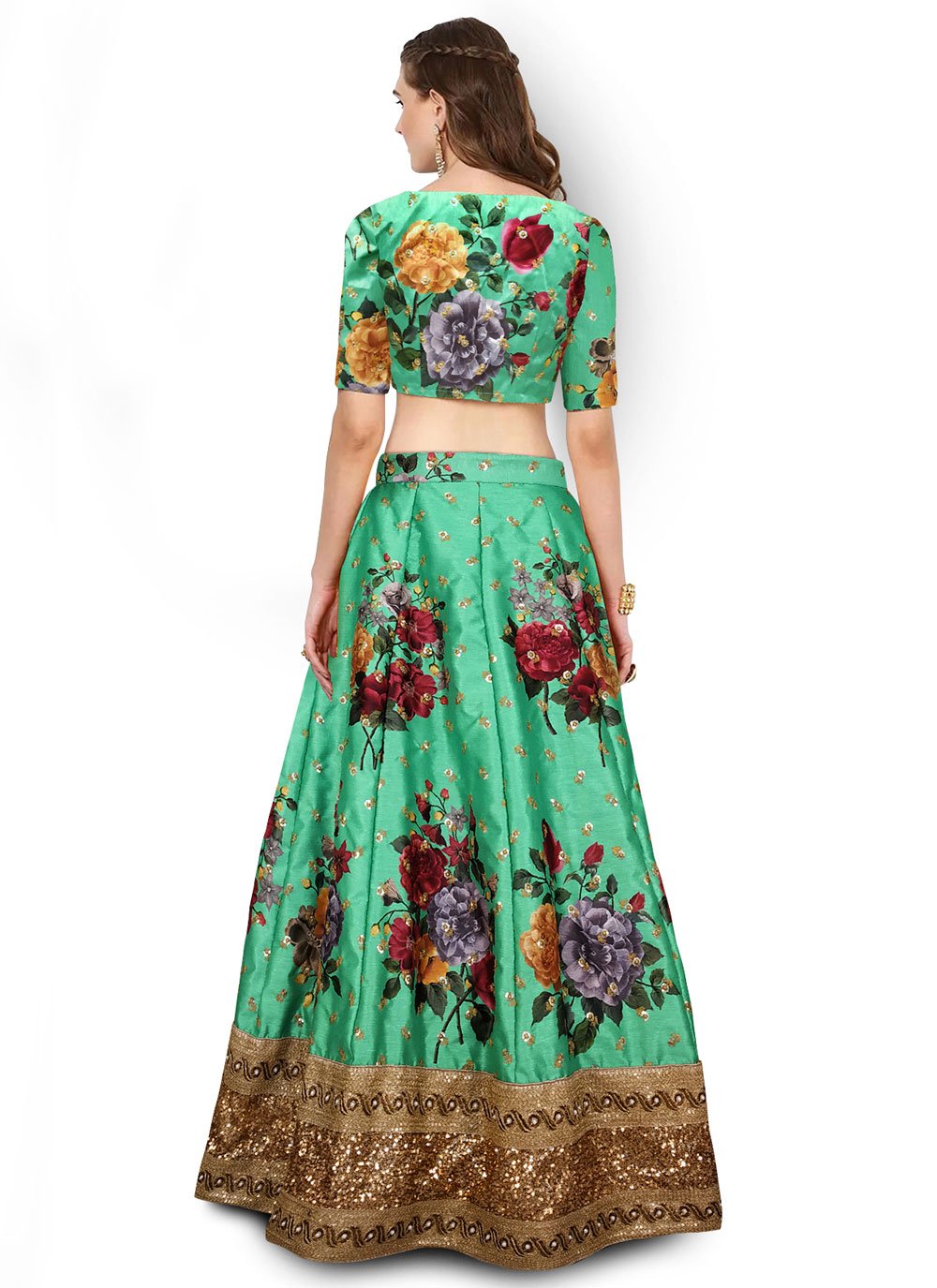 A Line Lehenga Art Silk Green Digital Print Lehenga Choli