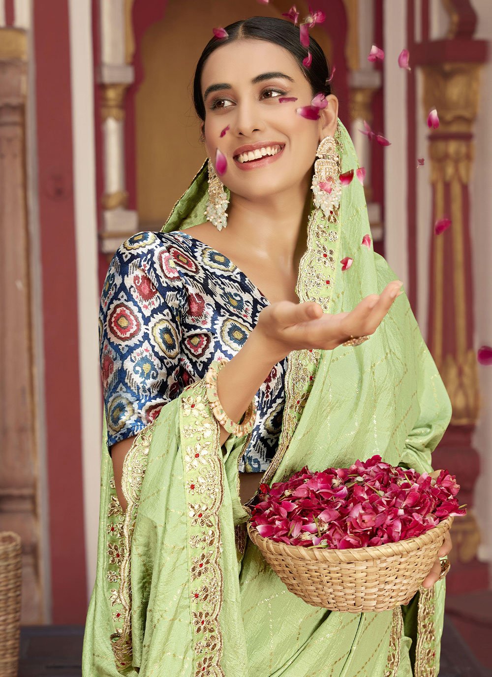 Contemporary Silk Green Foil Print Saree