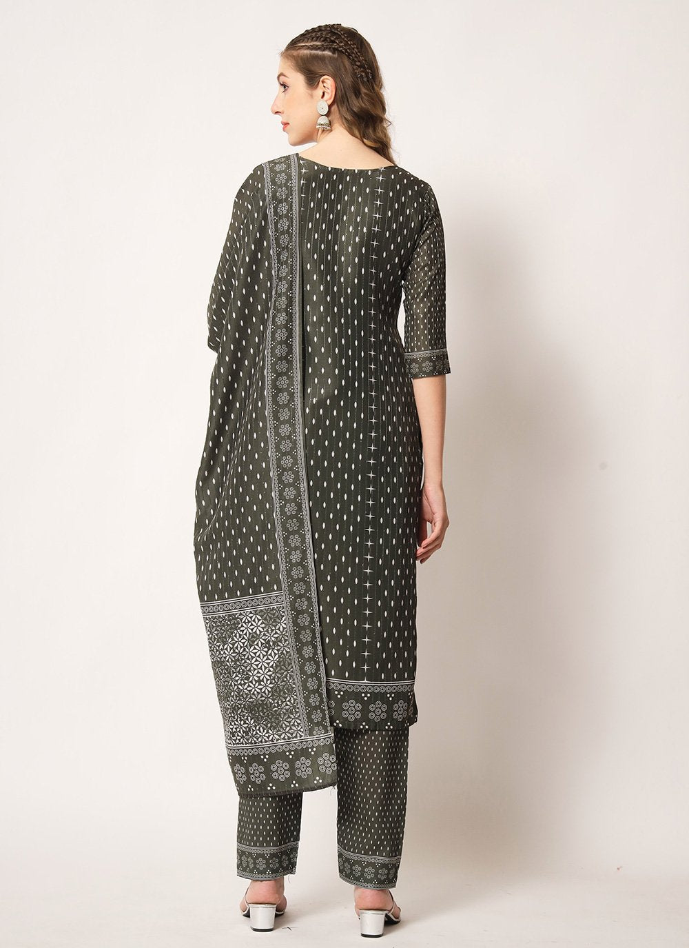 Pant Style Suit Muslin Green Embroidered Salwar Kameez