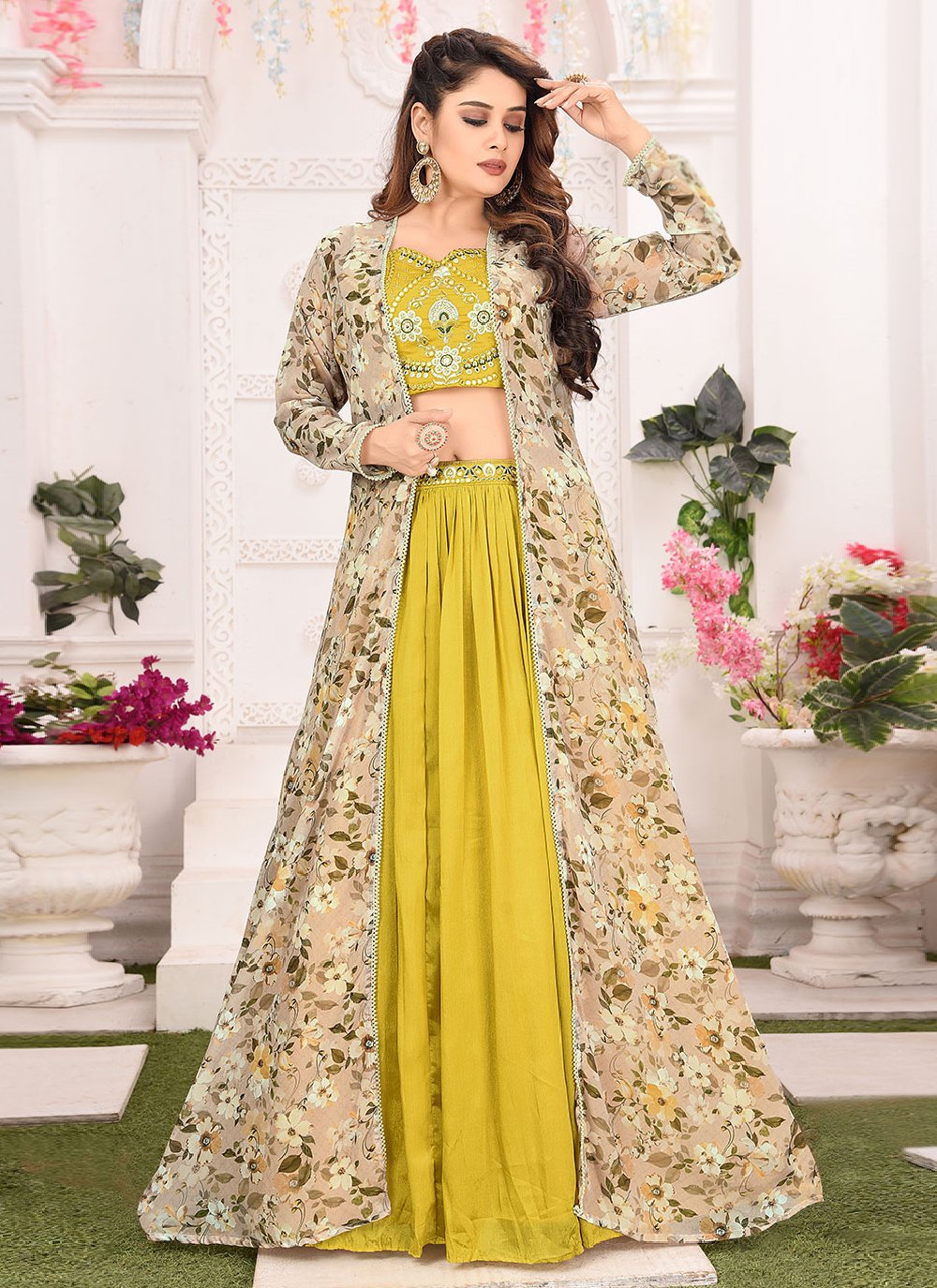 Readymade Lehenga Choli Chinon Georgette Green Embroidered Lehenga Choli