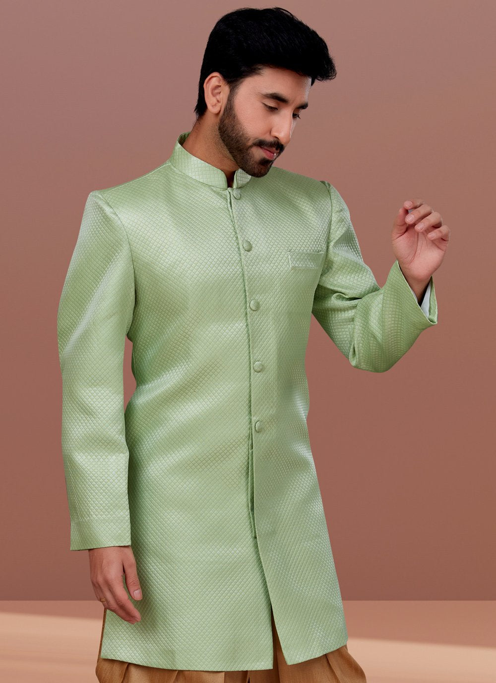 Indo Western Polyester Green Fancy Work Mens