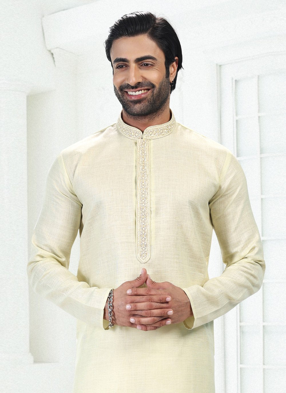 Kurta Pyjama Cotton Linen Green Thread Mens