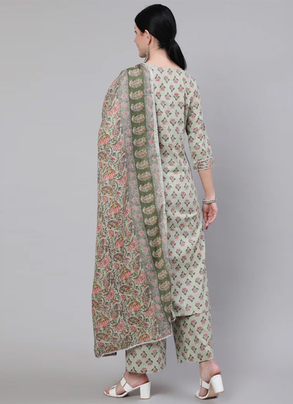 Salwar Suit Cotton Green Print Salwar Kameez