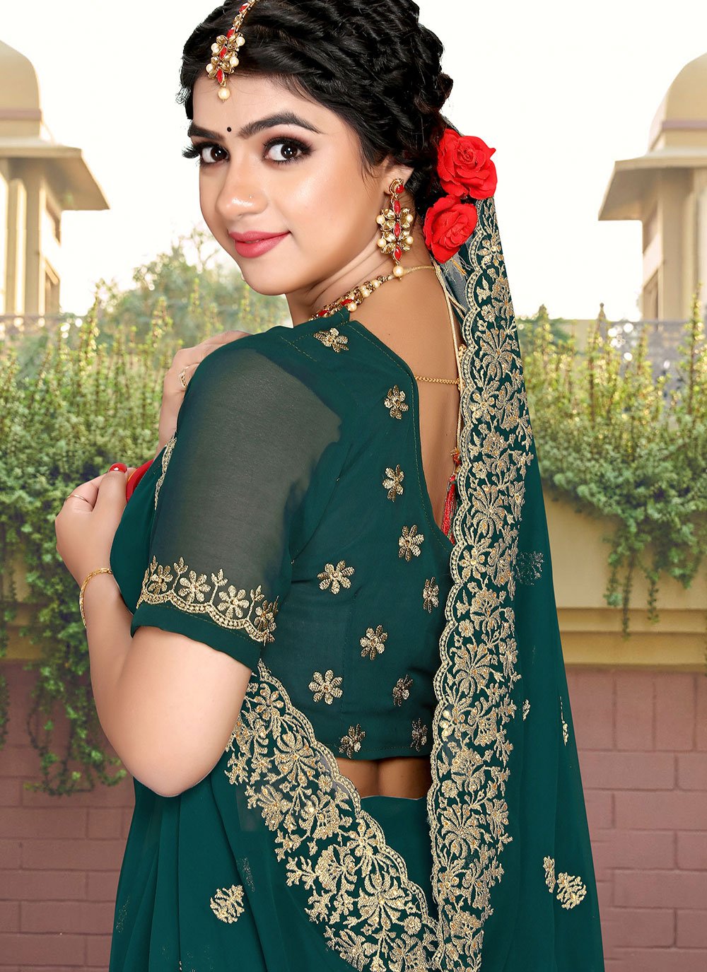Classic Georgette Green Embroidered Saree