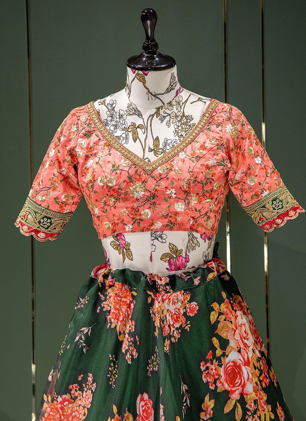 Lehenga Choli Organza Green Embroidered Lehenga Choli