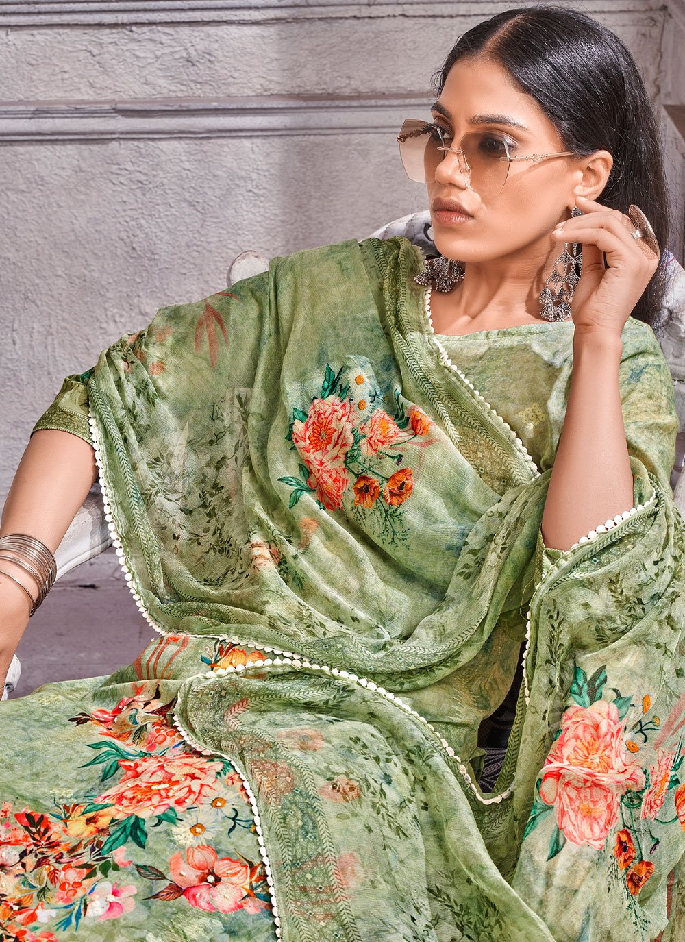 Salwar Suit Cotton Lawn Green Digital Print Salwar Kameez
