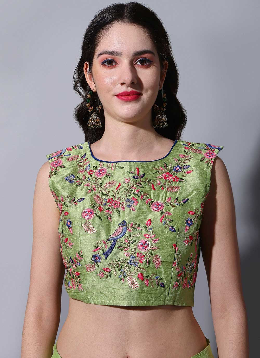 Trendy Saree Chinon Green Fancy Work Saree