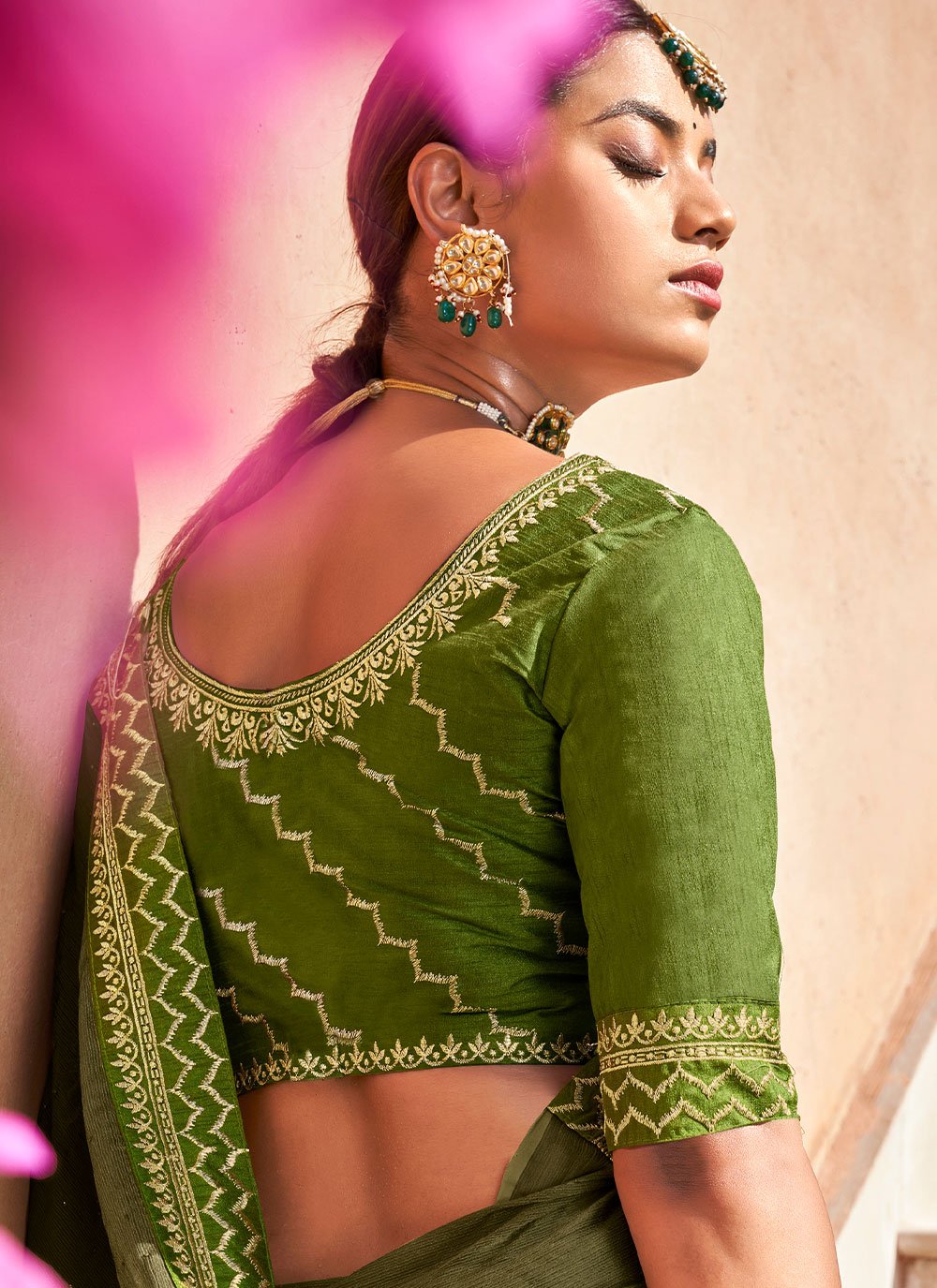 Trendy Saree Chiffon Green Swarovski Saree