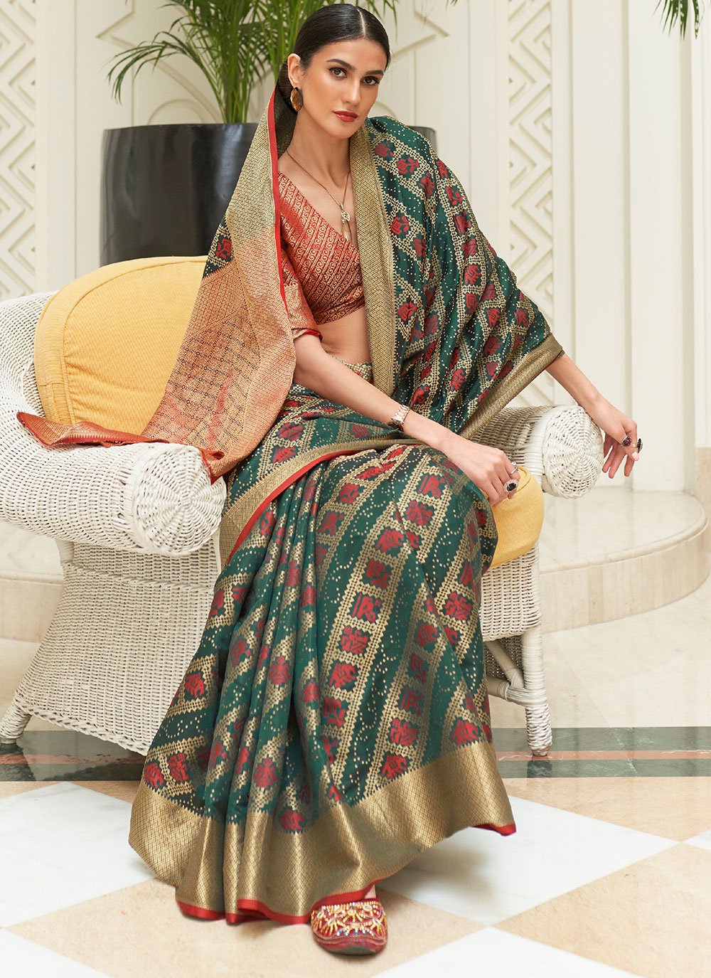 Contemporary Patola Silk Green Weaving Saree