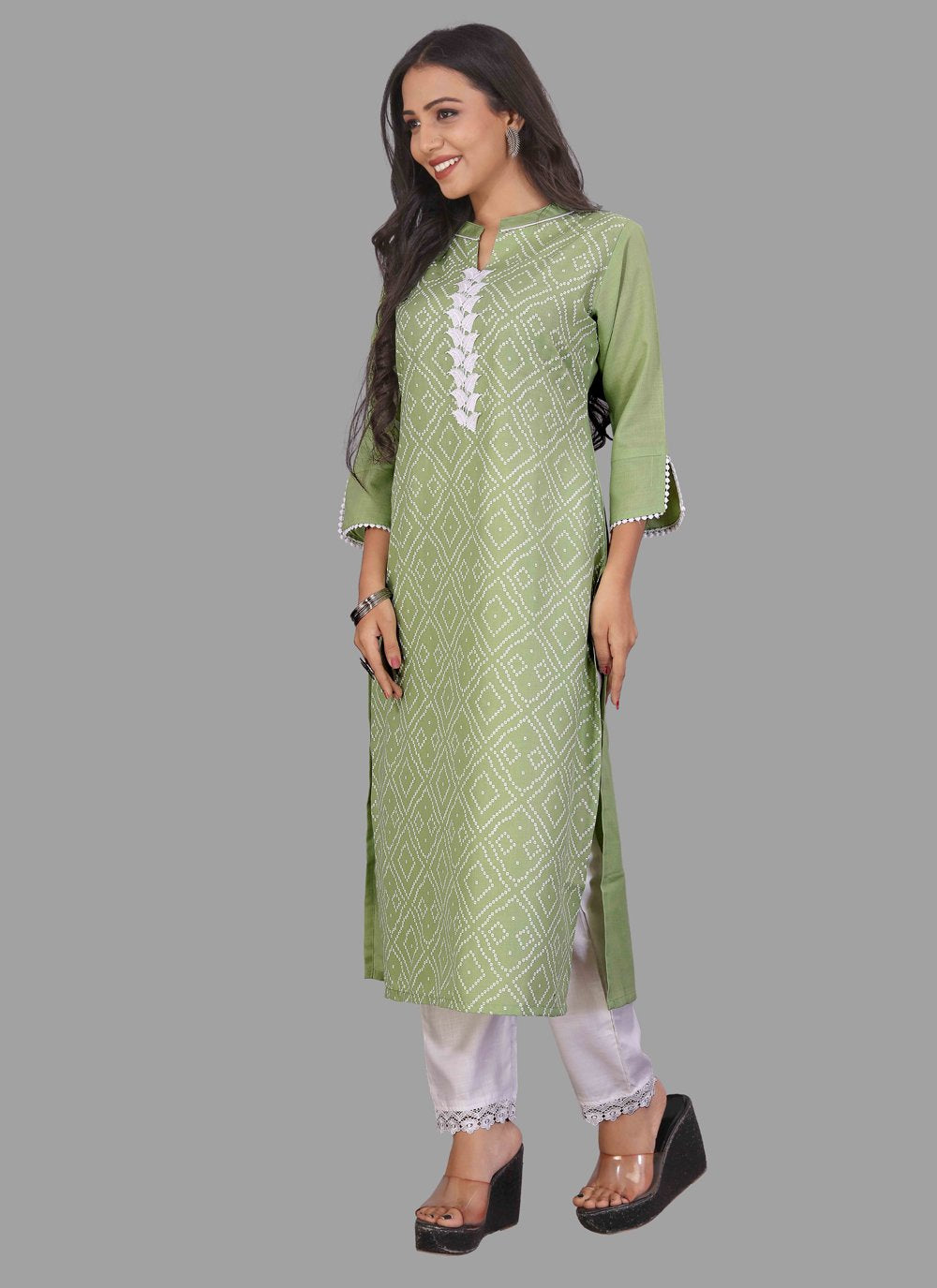 Designer Kurti Cotton Green Embroidered Kurtis