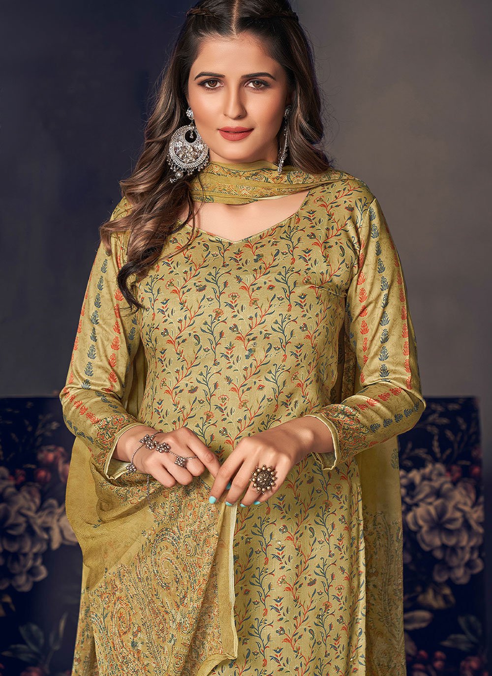 Salwar Suit Cotton Green Digital Print Salwar Kameez