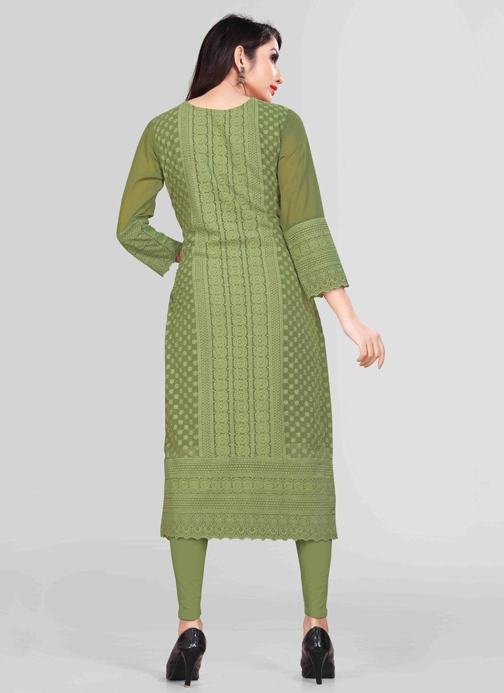 Designer Kurti Chiffon Georgette Green Embroidered Kurtis