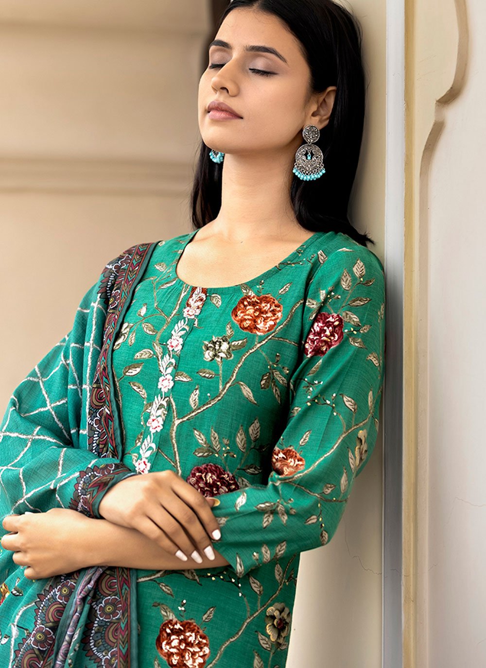 Salwar Suit Silk Green Embroidered Salwar Kameez