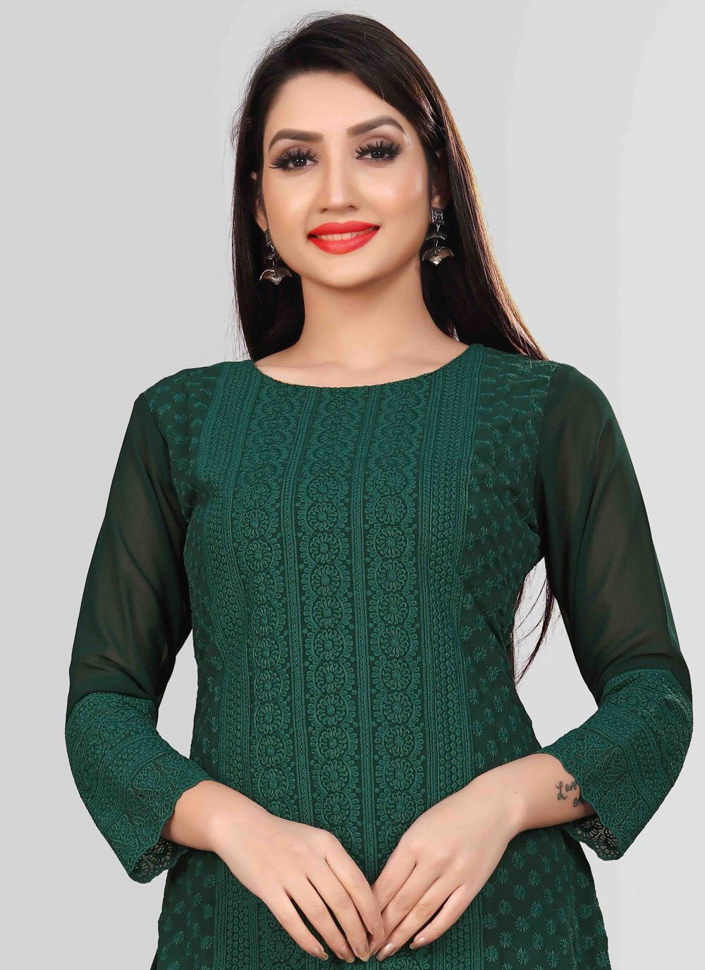 Designer Kurti Chiffon Georgette Green Embroidered Kurtis