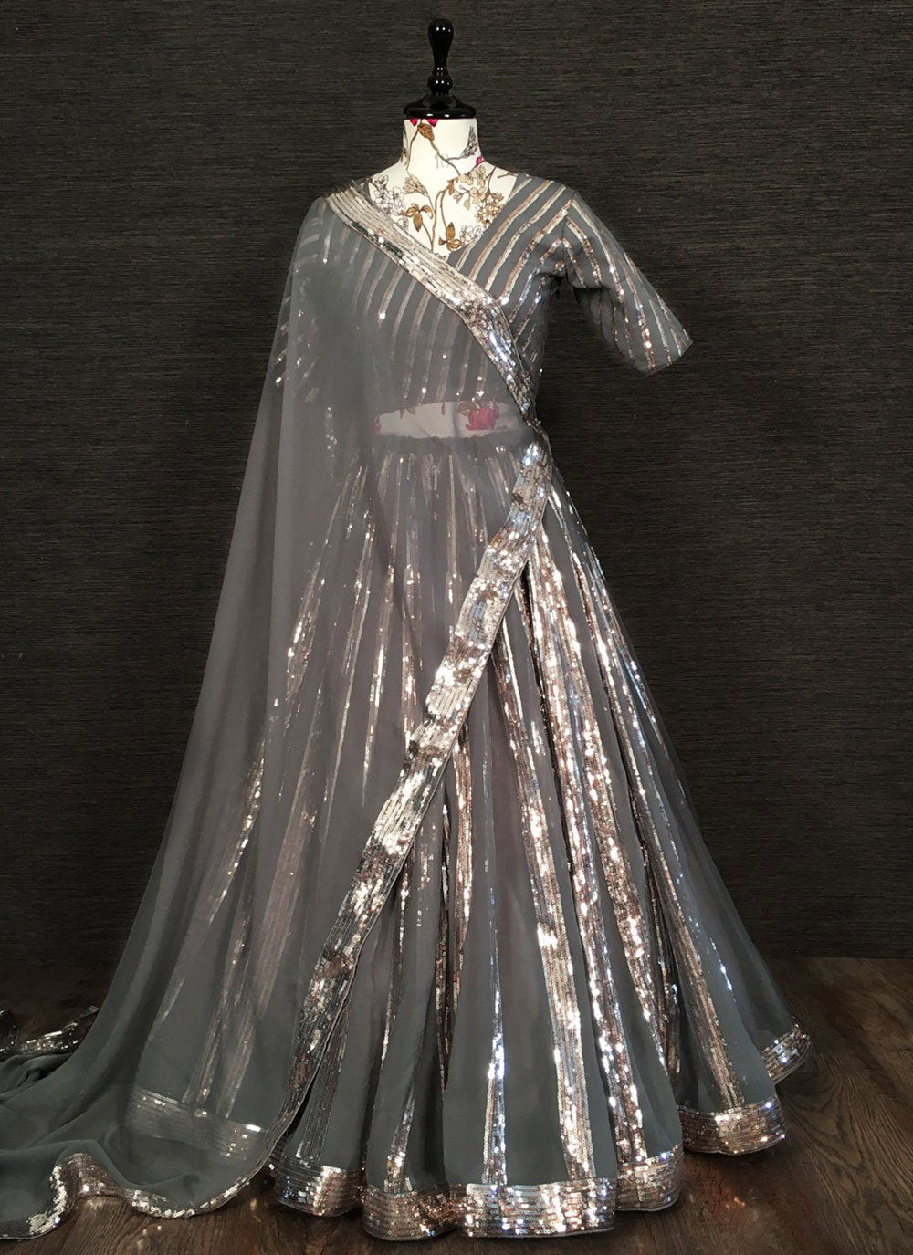 Lehenga Choli Georgette Grey Embroidered Lehenga Choli