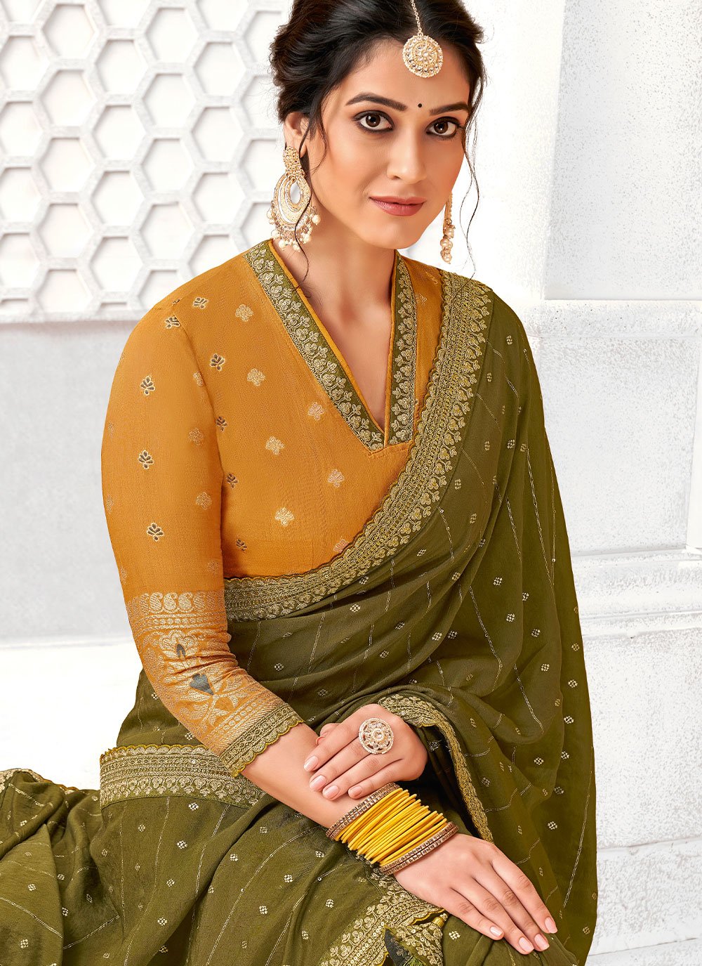 Classic Nylon Green Digital Print Saree