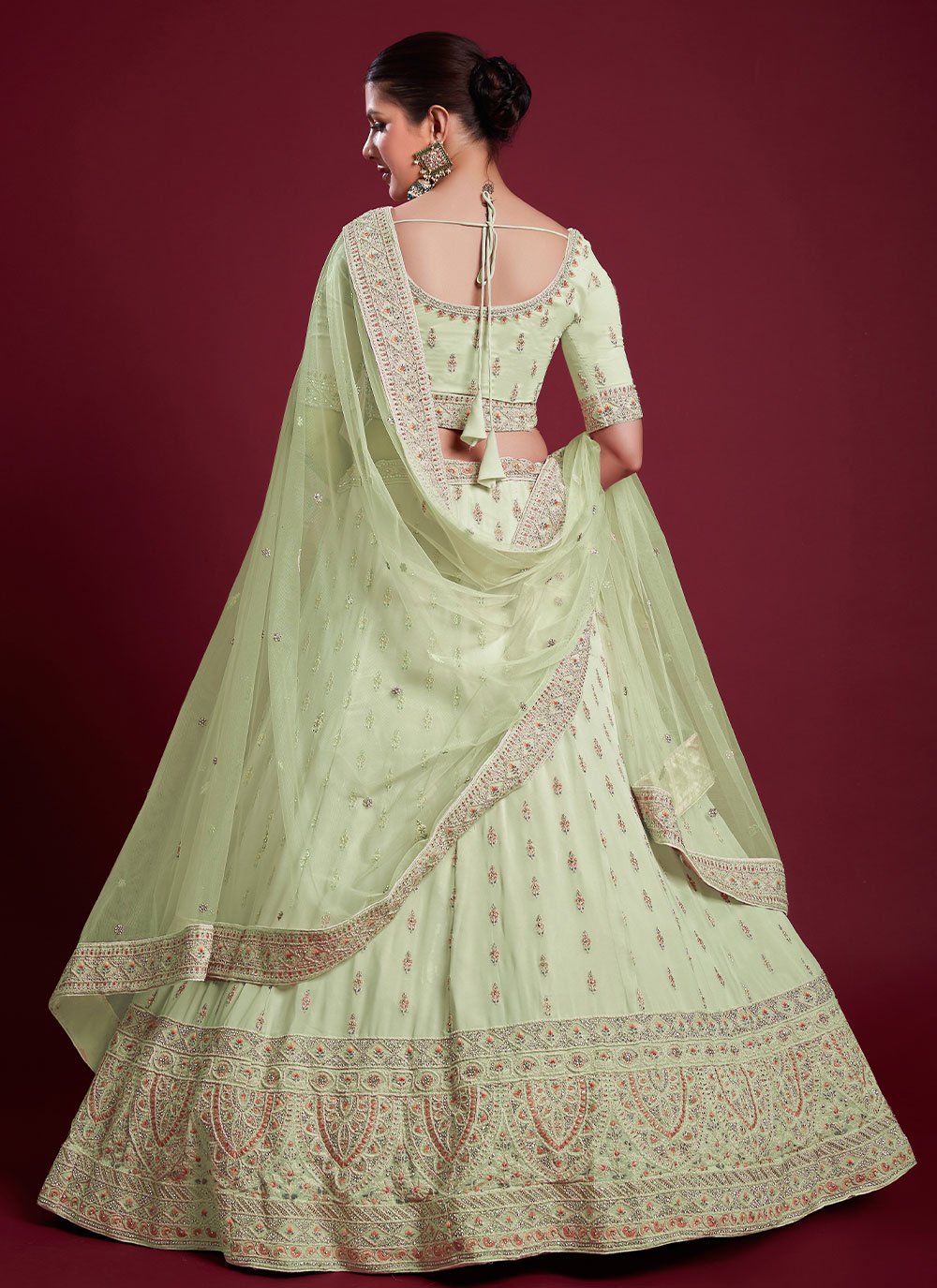 Lehenga Choli Georgette Green Dori Work Lehenga Choli