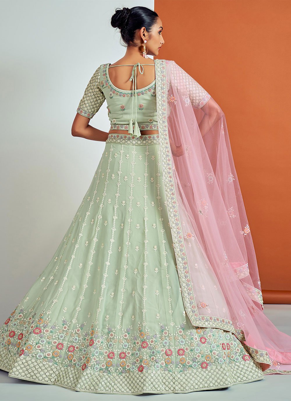 Lehenga Choli Georgette Green Dori Work Lehenga Choli
