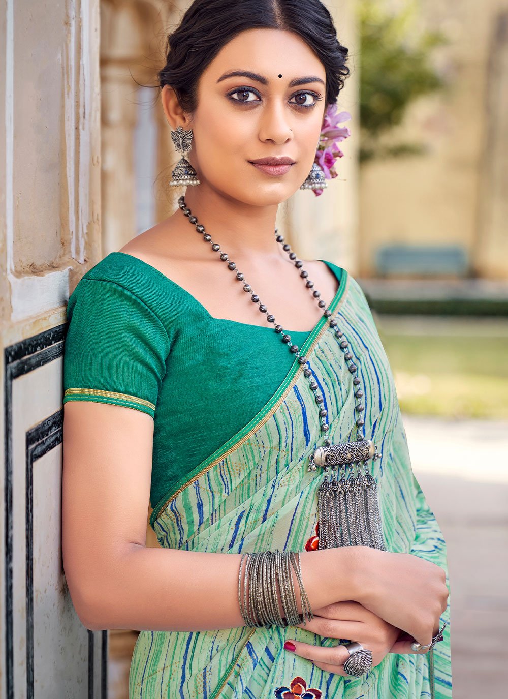 Trendy Saree Georgette Green Print Saree