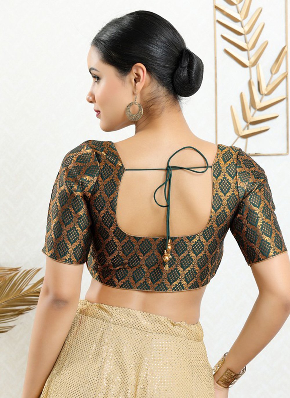 Designer Blouse Jacquard Green Jacquard Work Blouse
