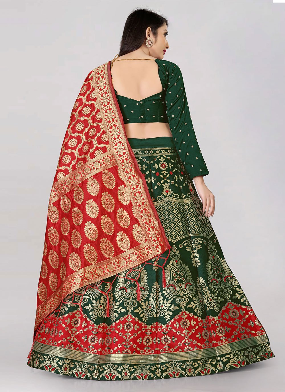 A Line Lehenga Banarasi Silk Jacquard Green Jacquard Work Lehenga Choli