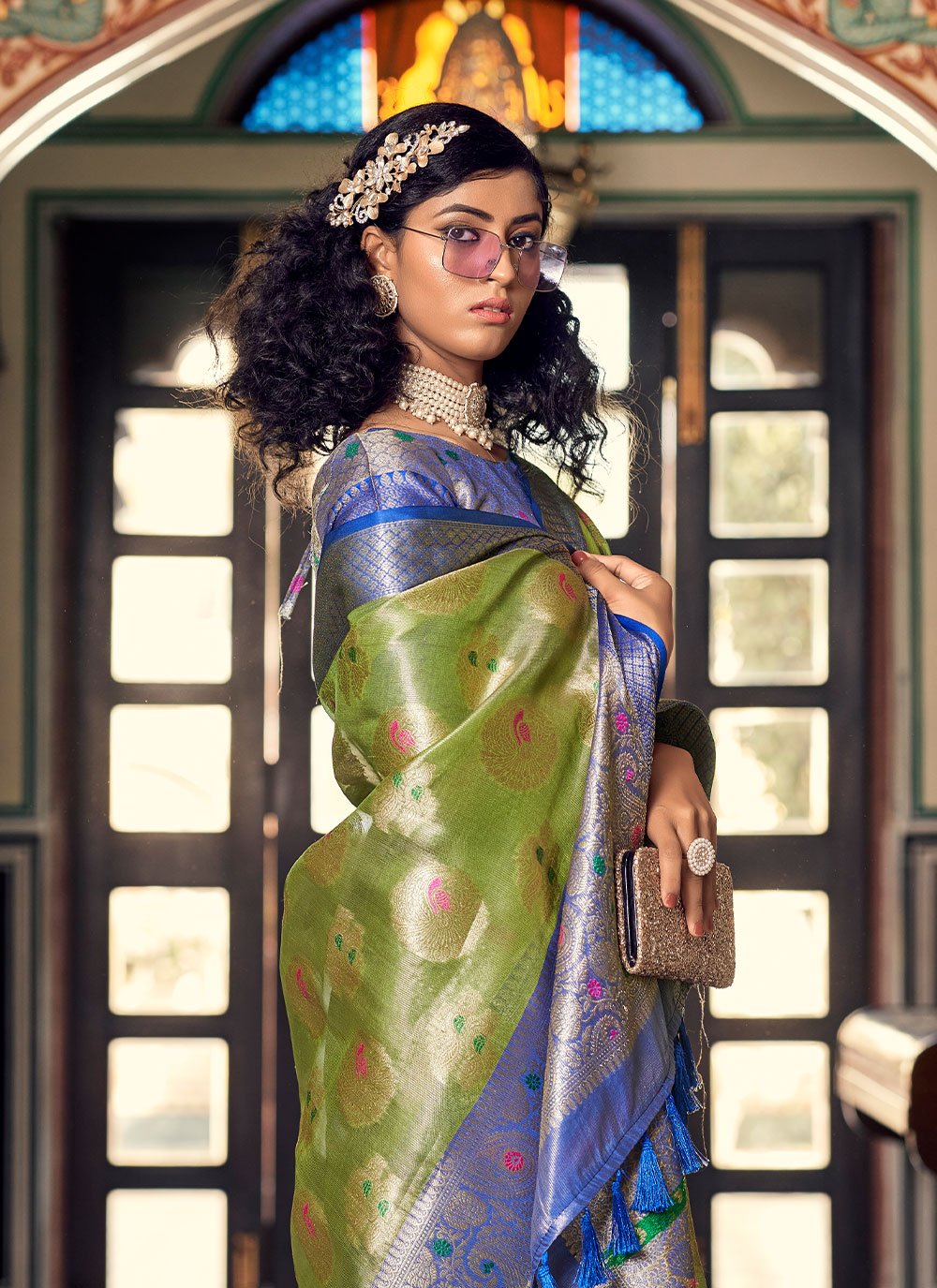 Trendy Saree Organza Green Jacquard Work Saree