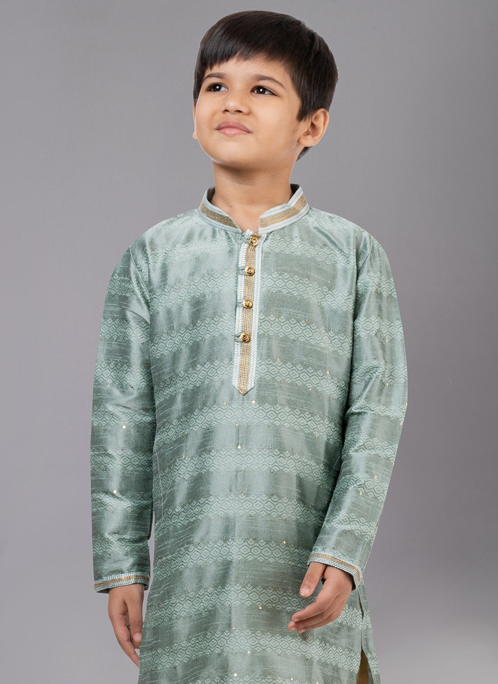 Kurta Pyjama Polly Cotton Green Fancy Work Kids