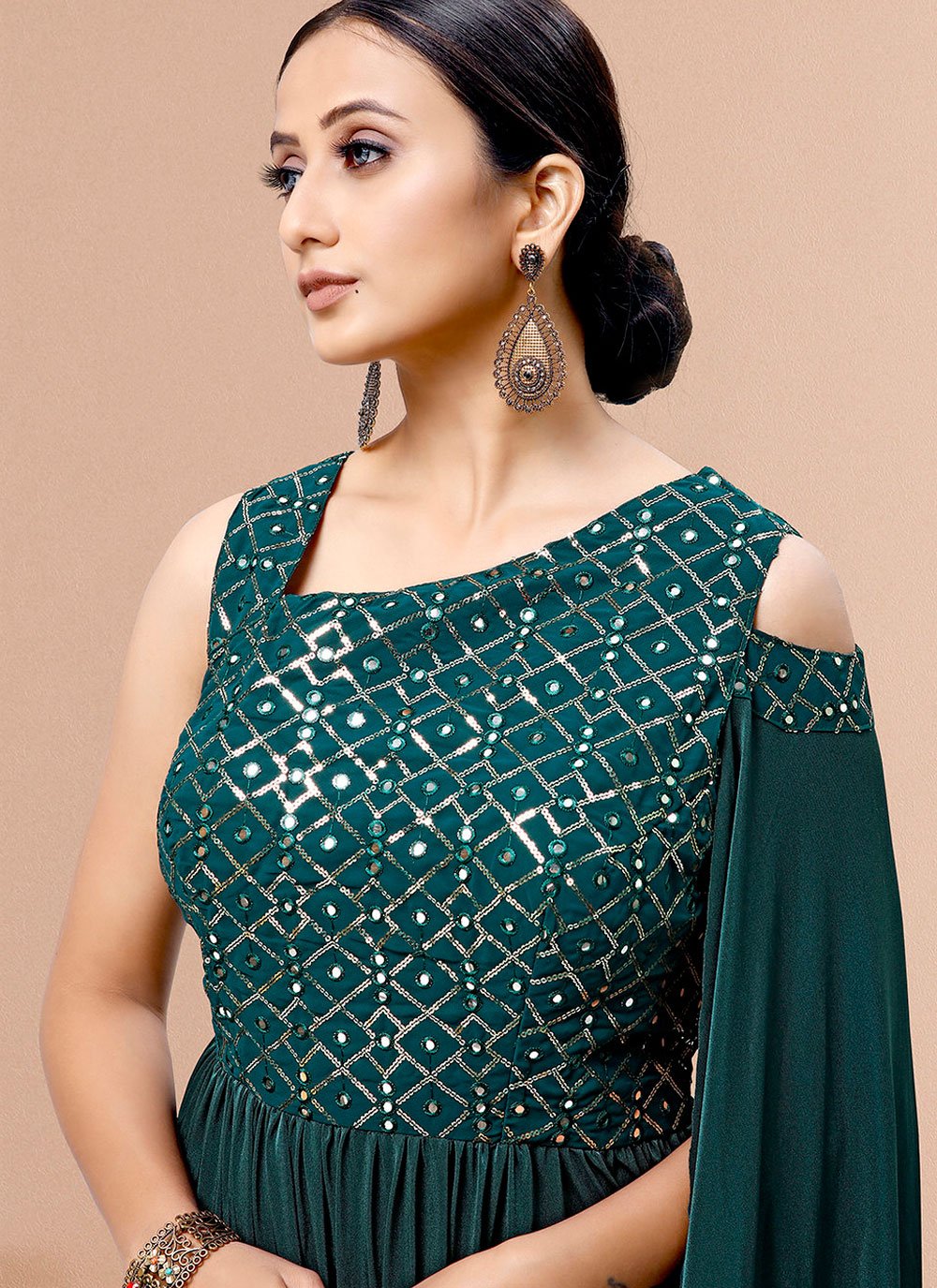 Gown Imported Lycra Green Sequins Gown