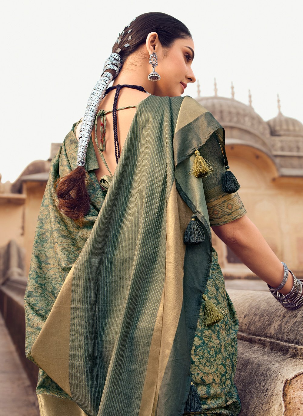 Designer Silk Green Digital Print Saree