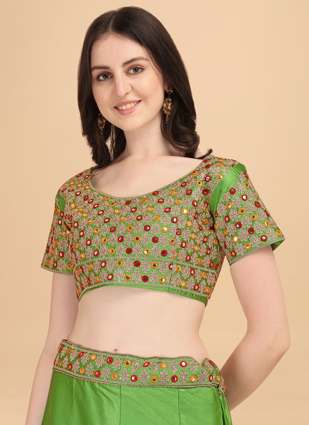 Lehenga Choli Satin Silk Green Embroidered Lehenga Choli